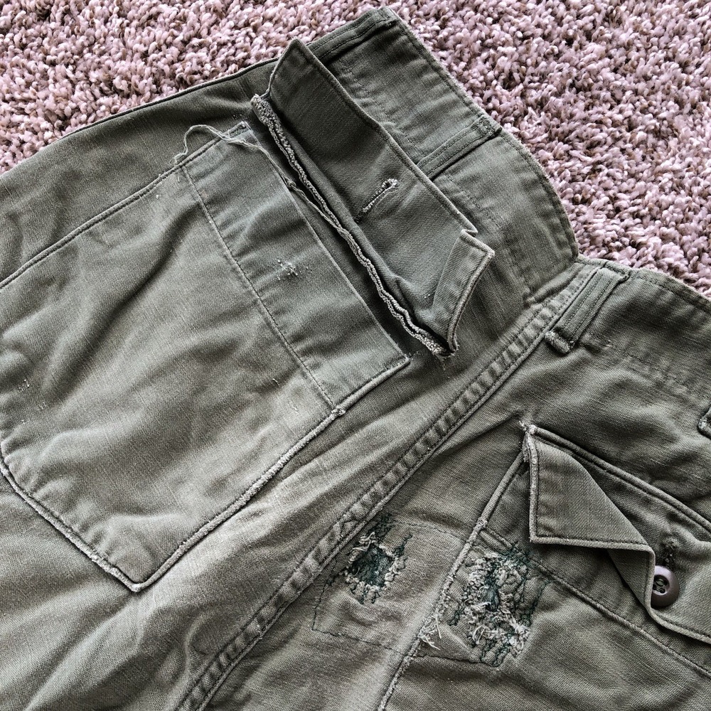 Vintage Military OG-107 Sateen Fatigue Pants Size 28x29 Type 1 Trousers Distress - Picture 9 of 12